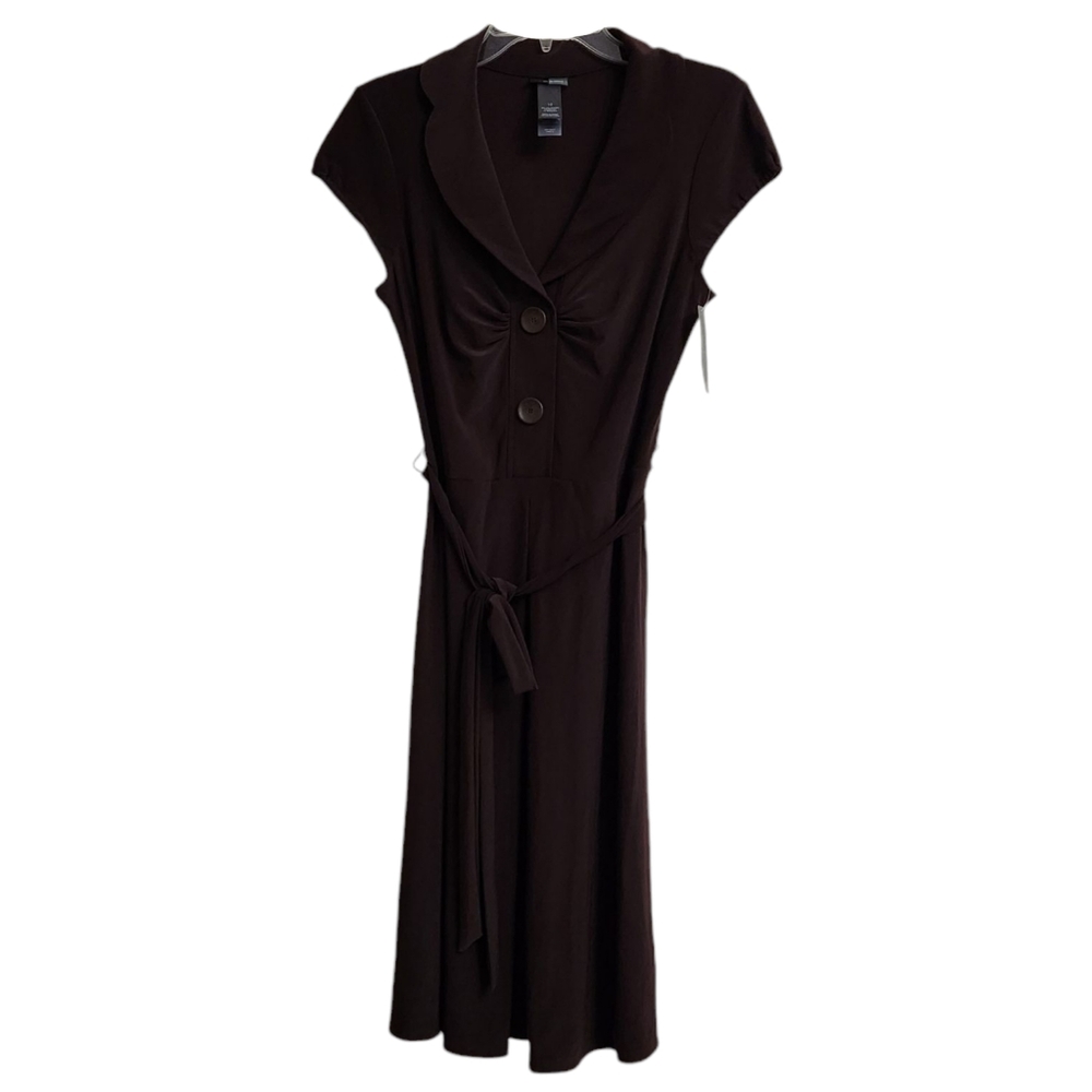 Bisou Bisou Michelle Bohbot Brown Button Dress Women Sz 10 Adjustable Waist